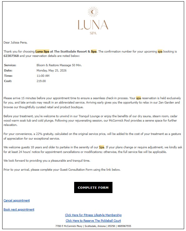 Luna Spa and Resort - Couples Massage Reservation